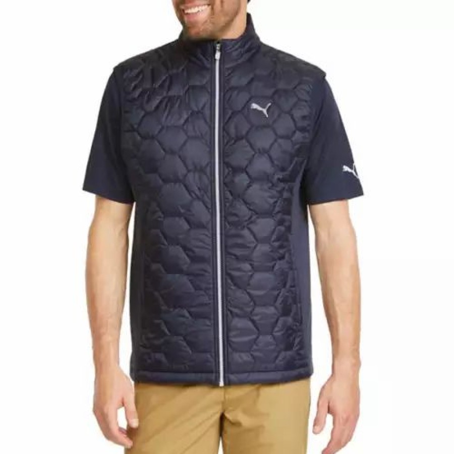 Vests * | Men'S Puma Cloudspun Wrmlbl Golf Vest Navy Blazer